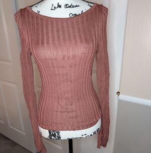 NWT Free People Ribbed Scoop-Neck Sweater in Dusty Rose